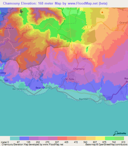 Chamouny,Mauritius Elevation Map