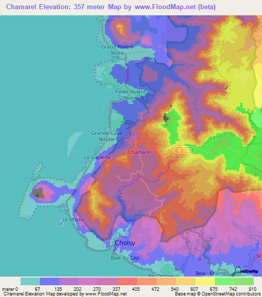 Chamarel,Mauritius Elevation Map