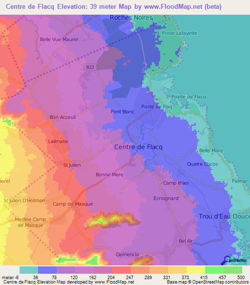 Centre de Flacq,Mauritius Elevation Map