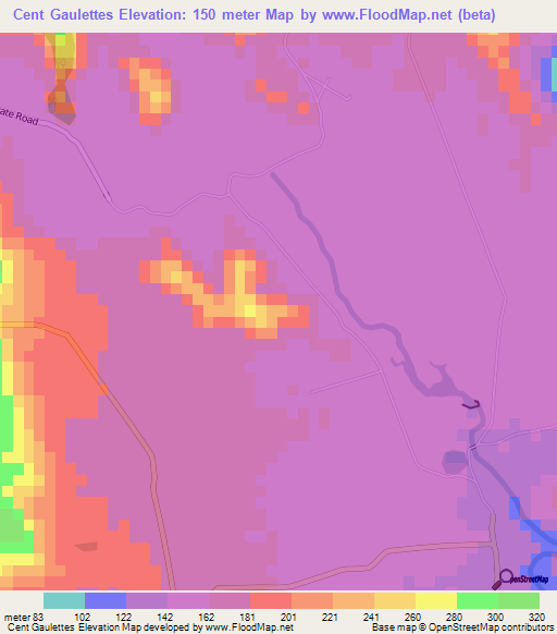 Cent Gaulettes,Mauritius Elevation Map