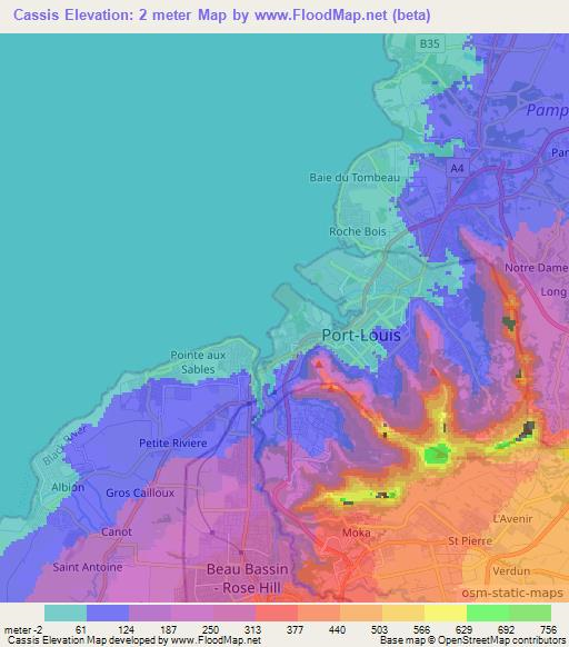 Cassis,Mauritius Elevation Map