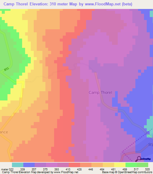 Camp Thorel,Mauritius Elevation Map