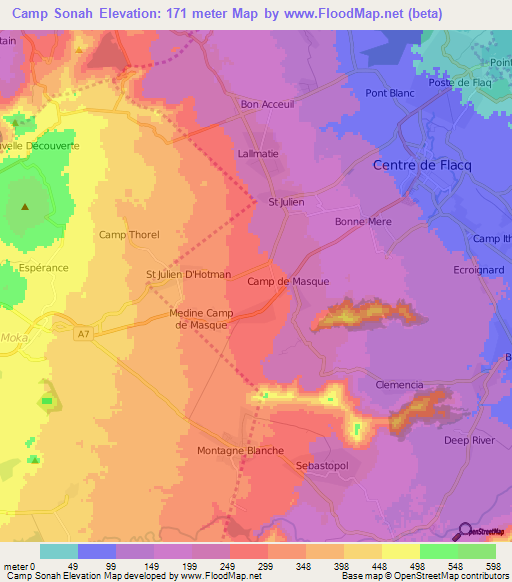 Camp Sonah,Mauritius Elevation Map
