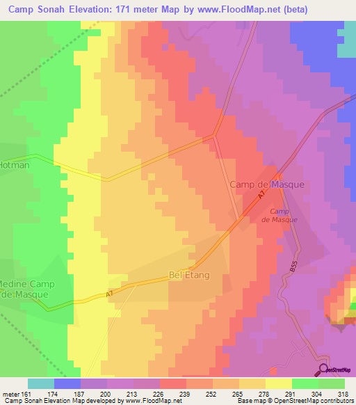 Camp Sonah,Mauritius Elevation Map