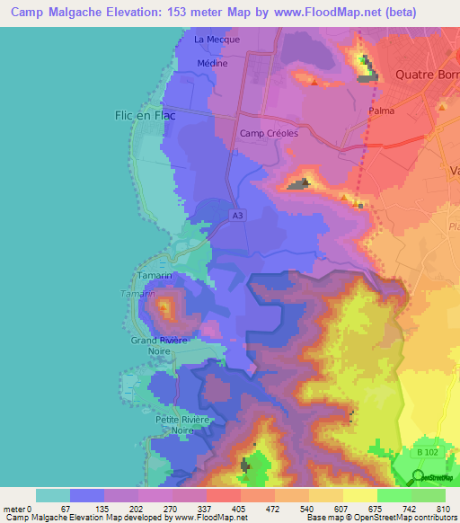 Camp Malgache,Mauritius Elevation Map