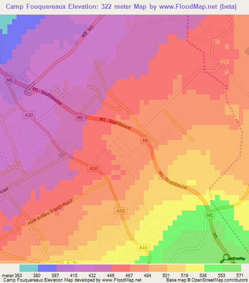 Camp Fouquereaux,Mauritius Elevation Map
