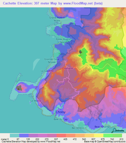 Cachette,Mauritius Elevation Map