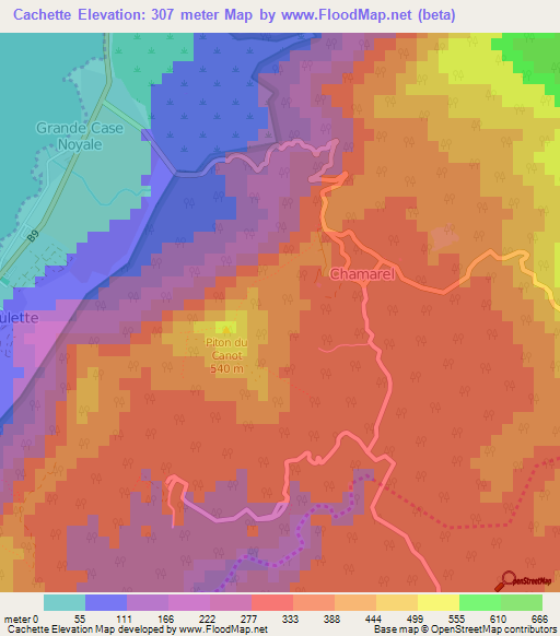 Cachette,Mauritius Elevation Map