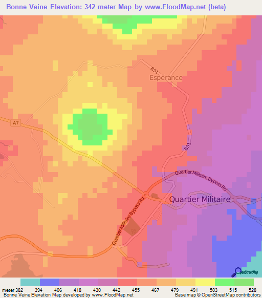 Bonne Veine,Mauritius Elevation Map