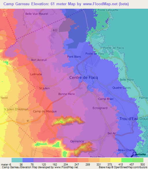 Camp Garreau,Mauritius Elevation Map