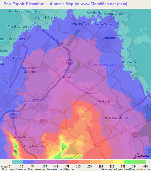 Bon Espoir,Mauritius Elevation Map