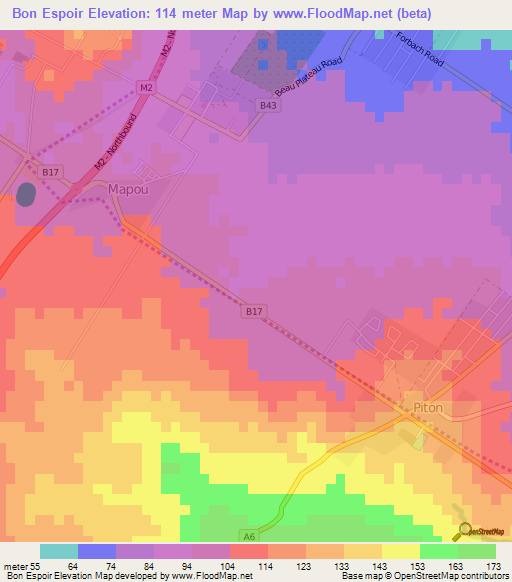 Bon Espoir,Mauritius Elevation Map
