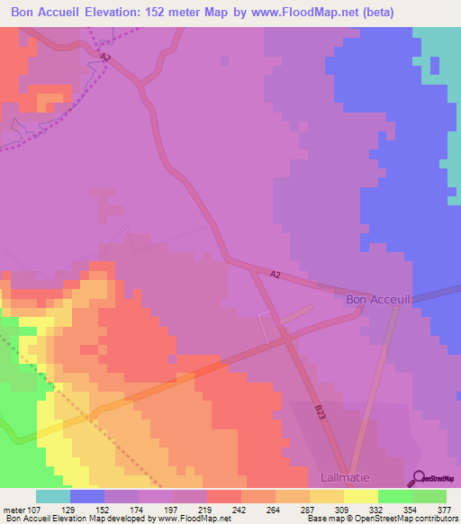 Bon Accueil,Mauritius Elevation Map
