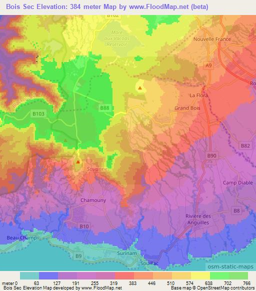 Bois Sec,Mauritius Elevation Map