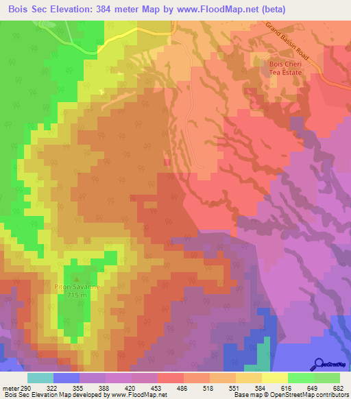 Bois Sec,Mauritius Elevation Map