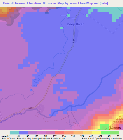 Bois d'Oiseaux,Mauritius Elevation Map