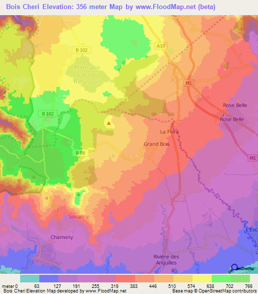 Bois Cheri,Mauritius Elevation Map