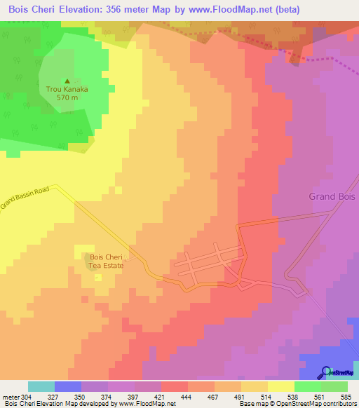 Bois Cheri,Mauritius Elevation Map