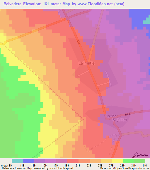 Belvedere,Mauritius Elevation Map