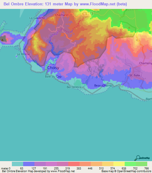 Bel Ombre,Mauritius Elevation Map