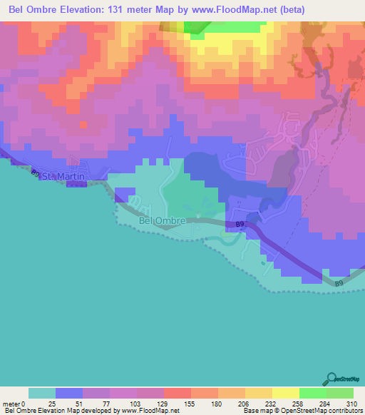 Bel Ombre,Mauritius Elevation Map