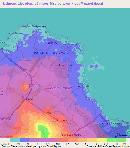 Belmont,Mauritius Elevation Map
