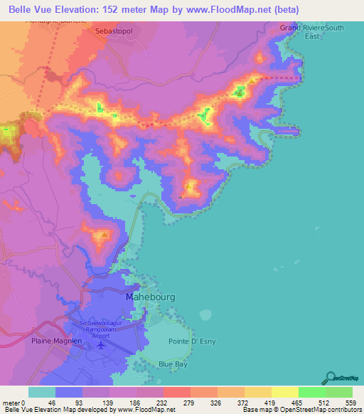 Belle Vue,Mauritius Elevation Map