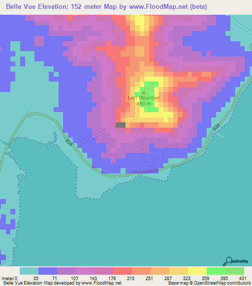 Belle Vue,Mauritius Elevation Map
