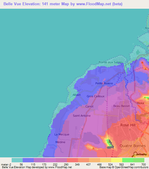 Belle Vue,Mauritius Elevation Map