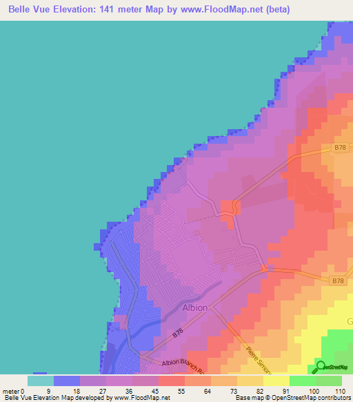Belle Vue,Mauritius Elevation Map