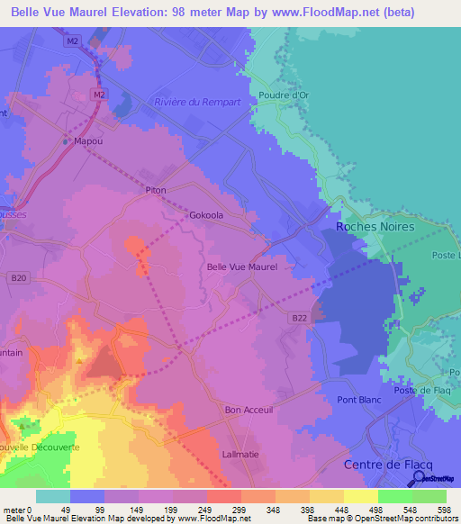 Belle Vue Maurel,Mauritius Elevation Map