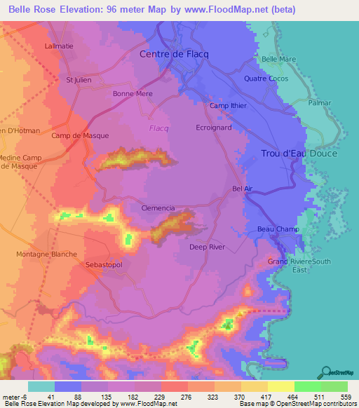 Belle Rose,Mauritius Elevation Map