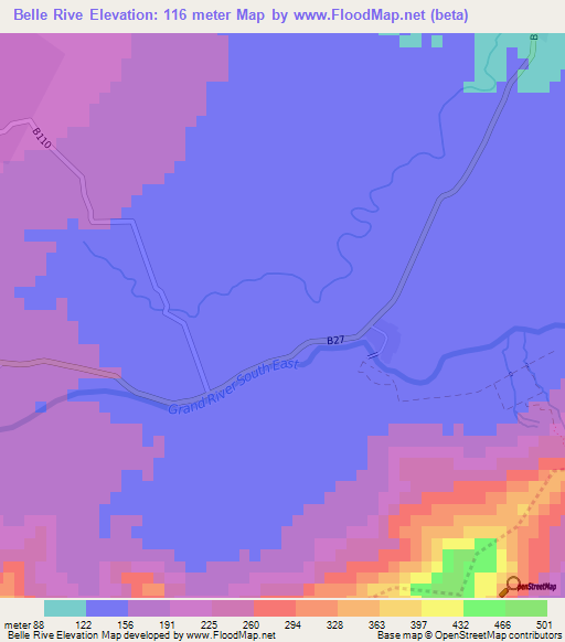 Belle Rive,Mauritius Elevation Map