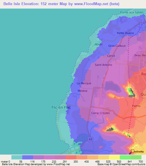 Belle Isle,Mauritius Elevation Map