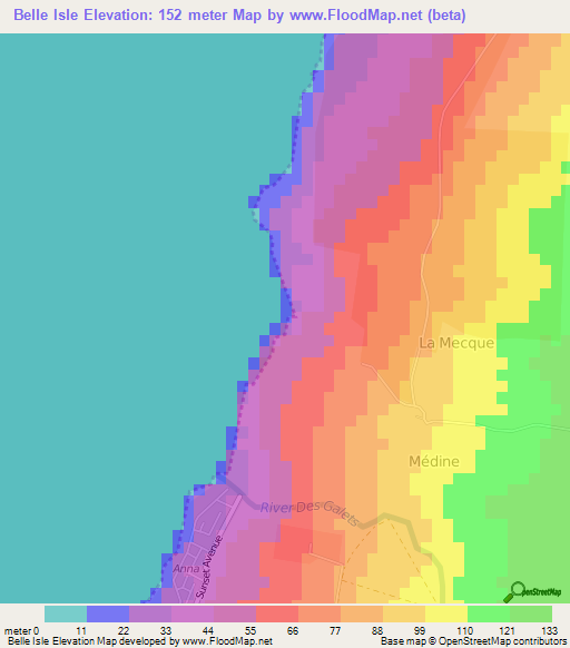 Belle Isle,Mauritius Elevation Map