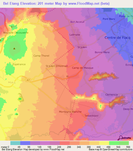 Bel Etang,Mauritius Elevation Map