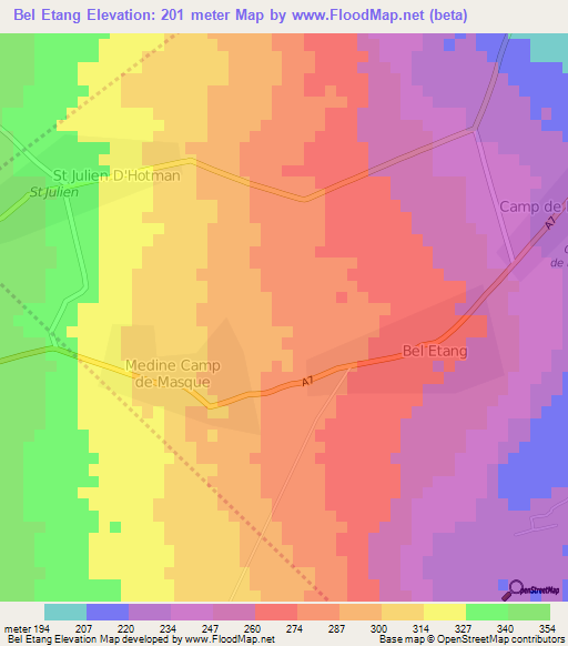 Bel Etang,Mauritius Elevation Map