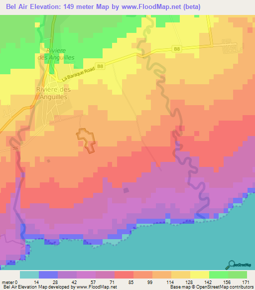 Bel Air,Mauritius Elevation Map