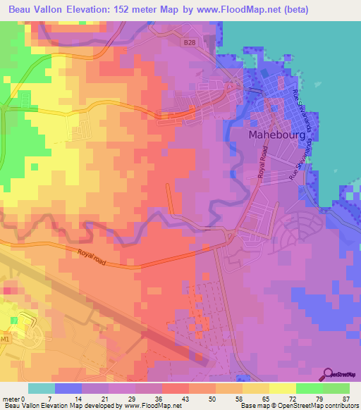 Beau Vallon,Mauritius Elevation Map