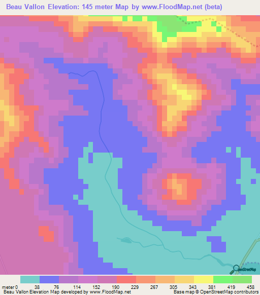 Beau Vallon,Mauritius Elevation Map