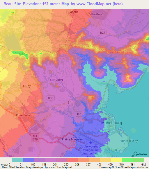 Beau Site,Mauritius Elevation Map