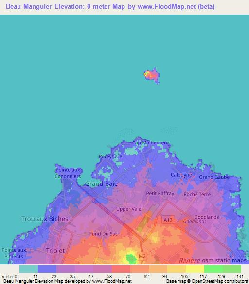 Beau Manguier,Mauritius Elevation Map