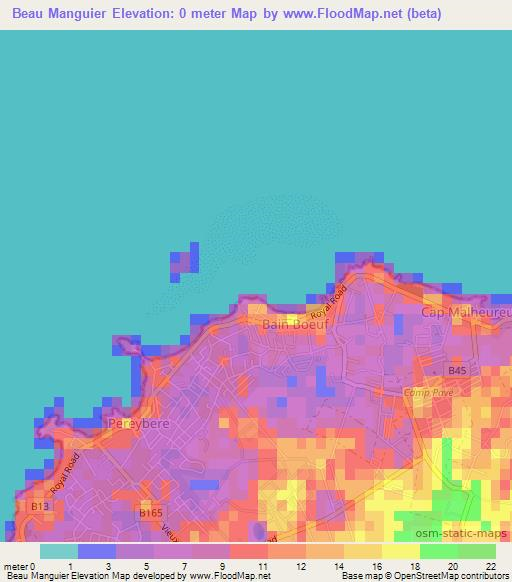 Beau Manguier,Mauritius Elevation Map