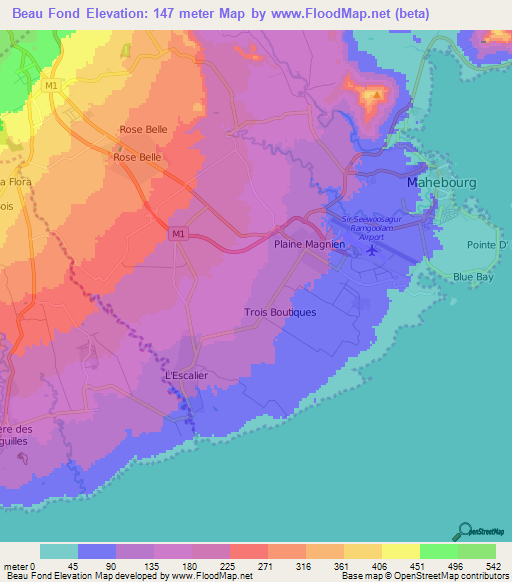 Beau Fond,Mauritius Elevation Map