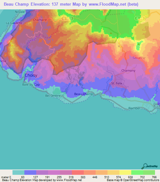 Beau Champ,Mauritius Elevation Map