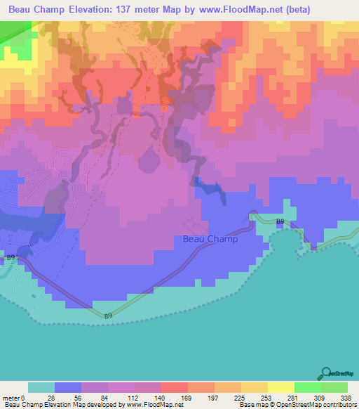 Beau Champ,Mauritius Elevation Map