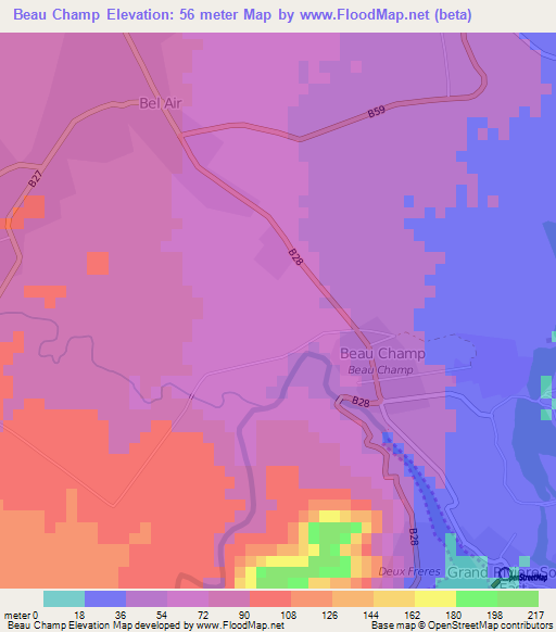 Beau Champ,Mauritius Elevation Map