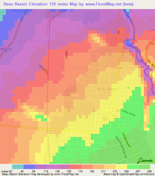 Beau Bassin,Mauritius Elevation Map