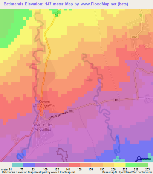 Batimarais,Mauritius Elevation Map