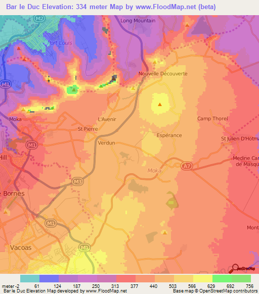 Bar le Duc,Mauritius Elevation Map
